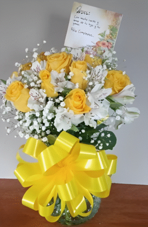 Bouquet rosas en jarron de cristal R37