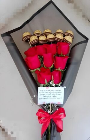 Bouquet por 10 ferrero y rosas R168